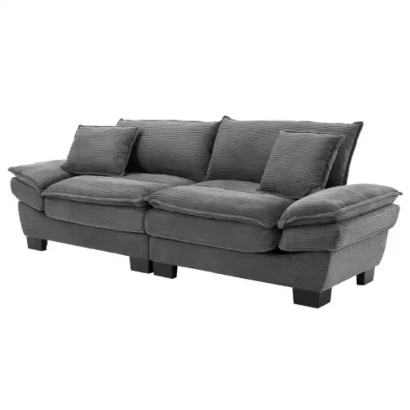 Elegante sofá de pana con asiento profundo: tamaño loveseat con almohadas y función de sofá cama