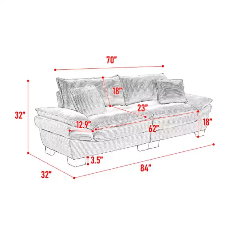 Elegante sofá de pana con asiento profundo: tamaño loveseat con almohadas y función de sofá cama