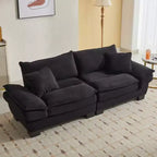 Elegante sofá de pana con asiento profundo: tamaño loveseat con almohadas y función de sofá cama