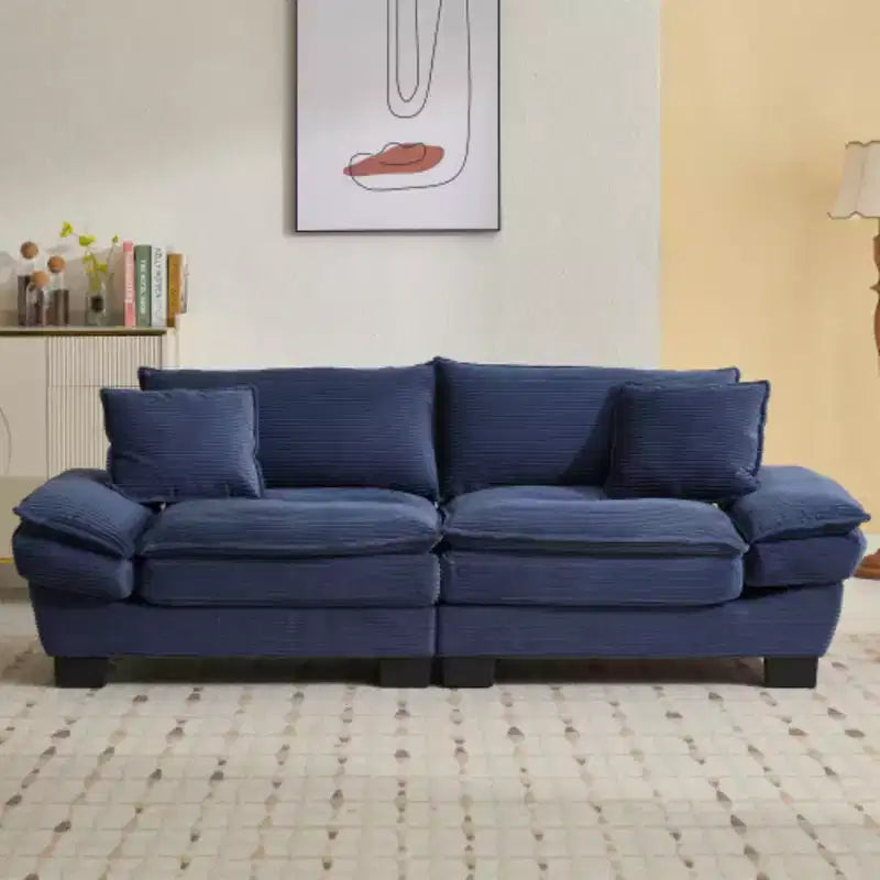 Elegante sofá de pana con asiento profundo: tamaño loveseat con almohadas y función de sofá cama