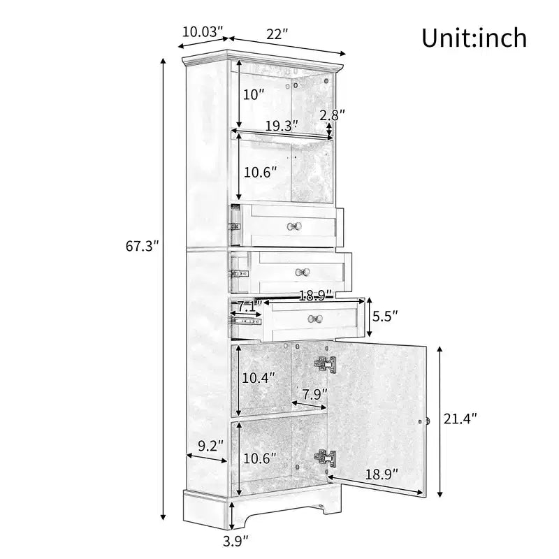 Armario de almacenamiento vertical Whisen con cajones y estantes ajustables para baño, estudio, oficina e interiores