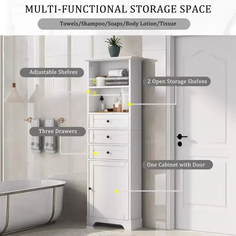 Armario de almacenamiento vertical Whisen con cajones y estantes ajustables para baño, estudio, oficina e interiores