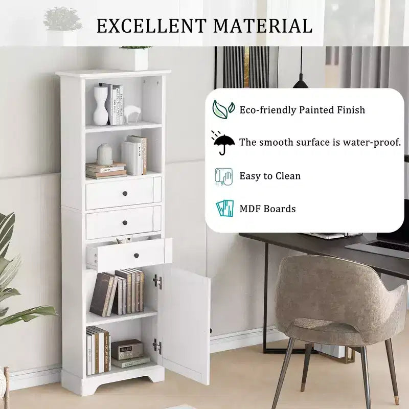 Armario de almacenamiento vertical Whisen con cajones y estantes ajustables para baño, estudio, oficina e interiores