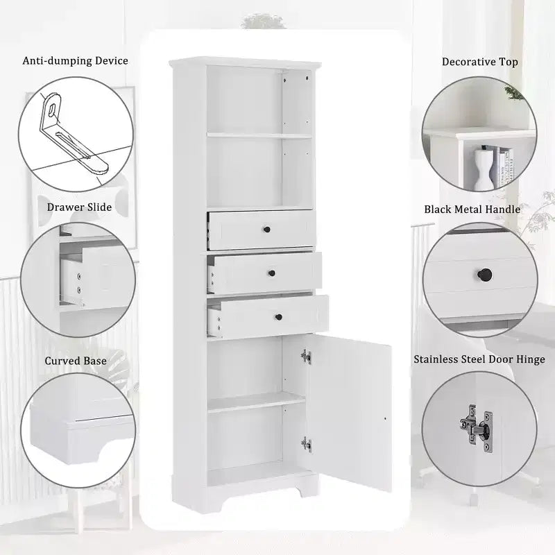 Armario de almacenamiento vertical Whisen con cajones y estantes ajustables para baño, estudio, oficina e interiores