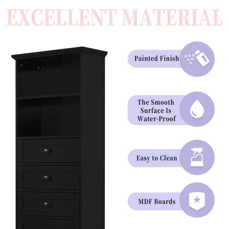 Armario de almacenamiento vertical Whisen con cajones y estantes ajustables para baño, estudio, oficina e interiores