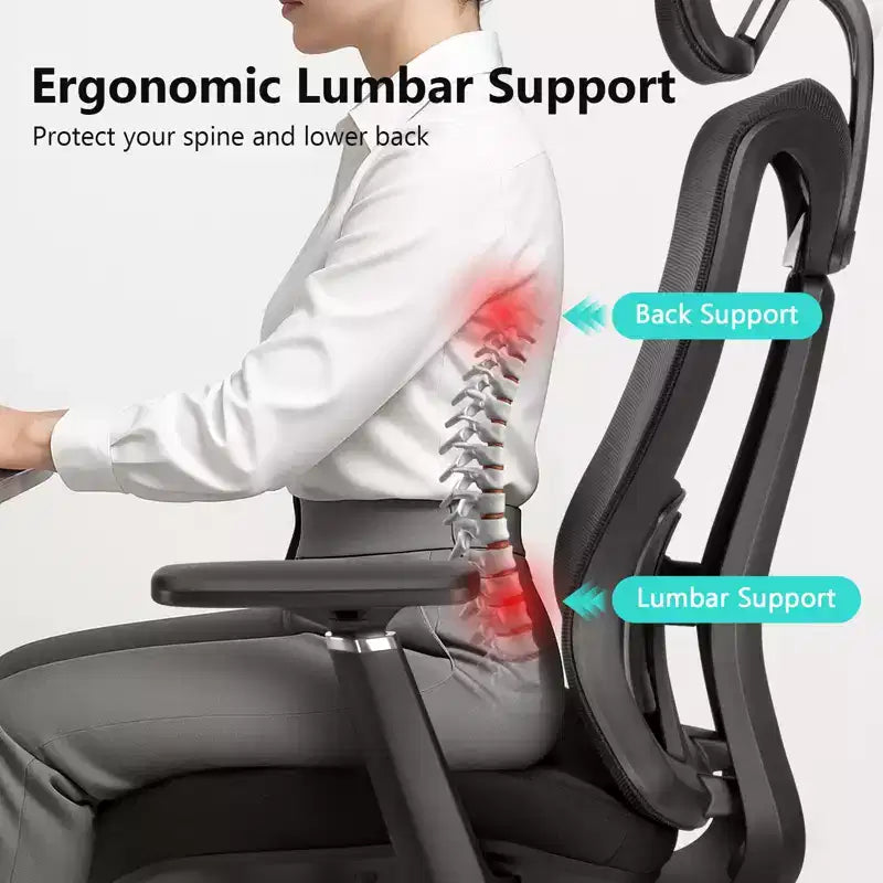 Silla de oficina ergonómica con reposacabezas 3D, apoyabrazos 2D, respaldo de malla, reclinación de 135 grados, silla de escritorio con capacidad de 330 lb y soporte lumbar dinámico