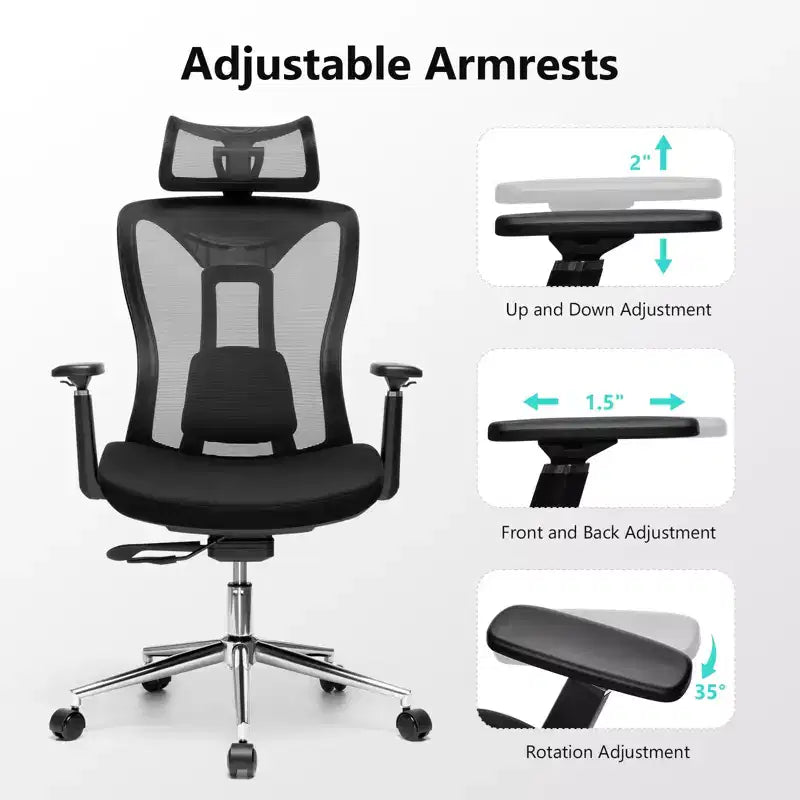 Silla de oficina ergonómica con reposacabezas 3D, apoyabrazos 2D, respaldo de malla, reclinación de 135 grados, silla de escritorio con capacidad de 330 lb y soporte lumbar dinámico