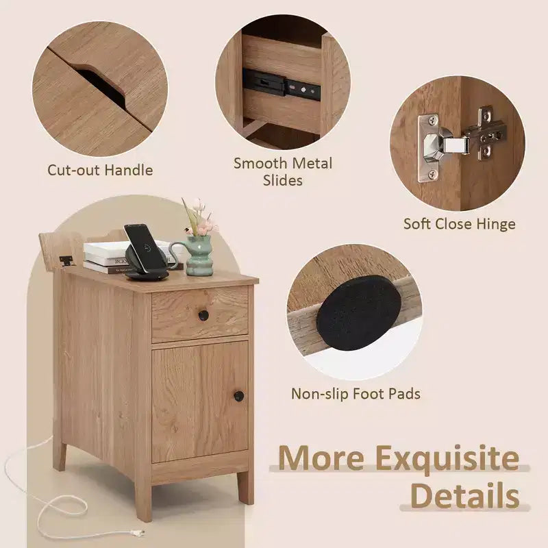 Costway Mesa auxiliar de 1/2 piezas con estación de carga, mesita de noche con tapa abatible, puertos USB y tomas de corriente, color marrón