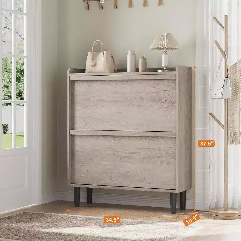 Zapatero de Madera con 2 Cajones Abatibles y Estante Ajustable, Mueble Zapatero para Entrada, Zapatero Oculto para Pasillo, Sala de Estar, Gris