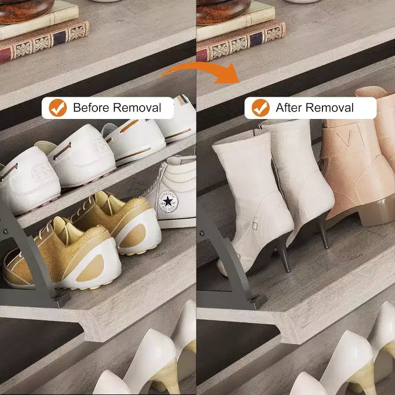 Zapatero de Madera con 2 Cajones Abatibles y Estante Ajustable, Mueble Zapatero para Entrada, Zapatero Oculto para Pasillo, Sala de Estar, Gris