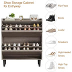 Zapatero de Madera con 2 Cajones Abatibles y Estante Ajustable, Mueble Zapatero para Entrada, Zapatero Oculto para Pasillo, Sala de Estar, Gris