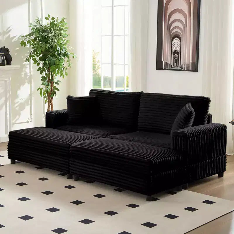 Mjkone Sillón Chaise Oversized para Interiores, Sofá Moderno Tapizado en Pana de 85 Pulgadas de Ancho con 2 Otomanas Móviles, Cómodo Sofá Perezoso