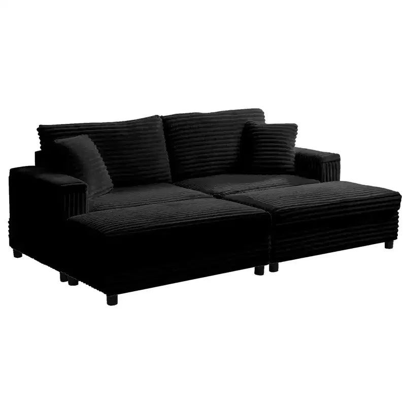 Mjkone Sillón Chaise Oversized para Interiores, Sofá Moderno Tapizado en Pana de 85 Pulgadas de Ancho con 2 Otomanas Móviles, Cómodo Sofá Perezoso