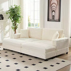 Mjkone Sillón Chaise Oversized para Interiores, Sofá Moderno Tapizado en Pana de 85 Pulgadas de Ancho con 2 Otomanas Móviles, Cómodo Sofá Perezoso