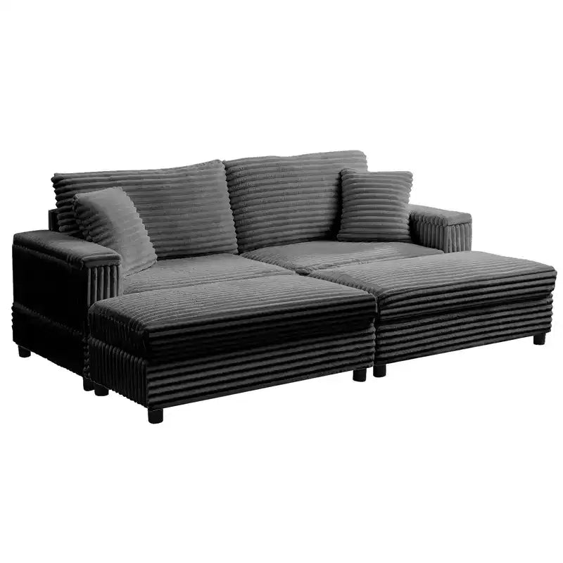 Mjkone Sillón Chaise Oversized para Interiores, Sofá Moderno Tapizado en Pana de 85 Pulgadas de Ancho con 2 Otomanas Móviles, Cómodo Sofá Perezoso
