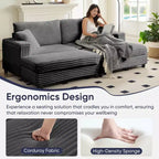 Mjkone Sillón Chaise Oversized para Interiores, Sofá Moderno Tapizado en Pana de 85 Pulgadas de Ancho con 2 Otomanas Móviles, Cómodo Sofá Perezoso