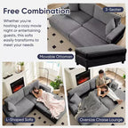Mjkone Sillón Chaise Oversized para Interiores, Sofá Moderno Tapizado en Pana de 85 Pulgadas de Ancho con 2 Otomanas Móviles, Cómodo Sofá Perezoso