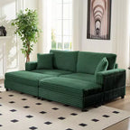 Mjkone Sillón Chaise Oversized para Interiores, Sofá Moderno Tapizado en Pana de 85 Pulgadas de Ancho con 2 Otomanas Móviles, Cómodo Sofá Perezoso