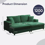 Mjkone Sillón Chaise Oversized para Interiores, Sofá Moderno Tapizado en Pana de 85 Pulgadas de Ancho con 2 Otomanas Móviles, Cómodo Sofá Perezoso