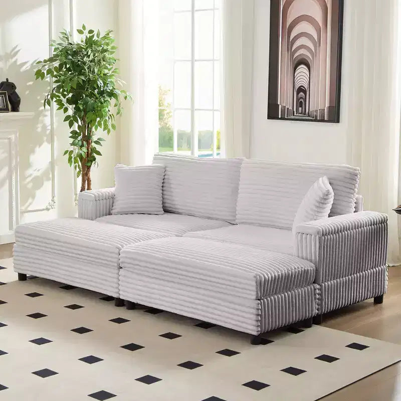 Mjkone Sillón Chaise Oversized para Interiores, Sofá Moderno Tapizado en Pana de 85 Pulgadas de Ancho con 2 Otomanas Móviles, Cómodo Sofá Perezoso