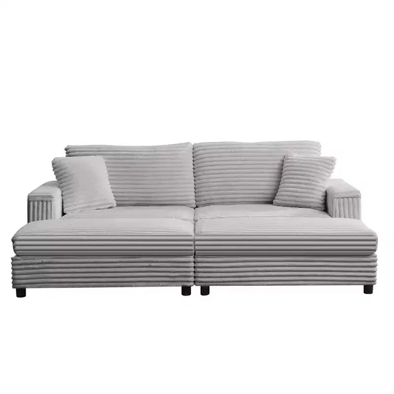 Mjkone Sillón Chaise Oversized para Interiores, Sofá Moderno Tapizado en Pana de 85 Pulgadas de Ancho con 2 Otomanas Móviles, Cómodo Sofá Perezoso