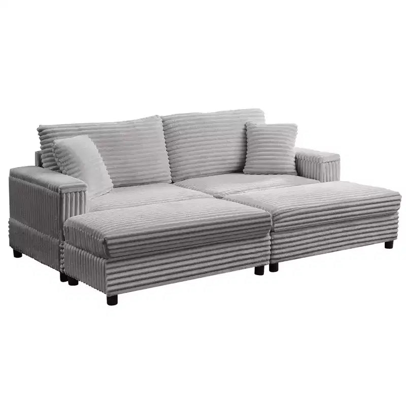 Mjkone Sillón Chaise Oversized para Interiores, Sofá Moderno Tapizado en Pana de 85 Pulgadas de Ancho con 2 Otomanas Móviles, Cómodo Sofá Perezoso