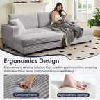 Mjkone Sillón Chaise Oversized para Interiores, Sofá Moderno Tapizado en Pana de 85 Pulgadas de Ancho con 2 Otomanas Móviles, Cómodo Sofá Perezoso