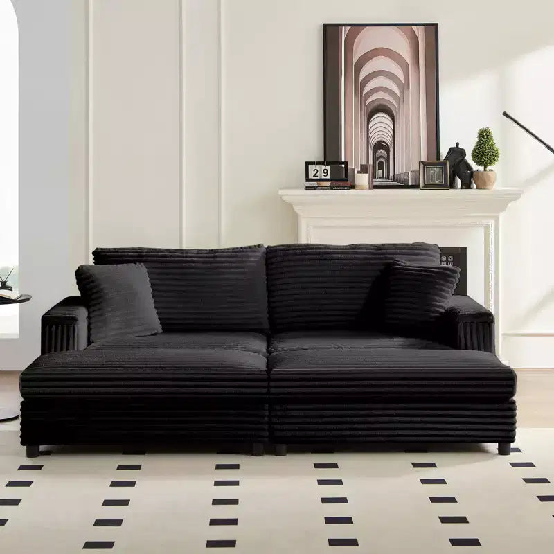 Mjkone Sillón Chaise Oversized para Interiores, Sofá Moderno Tapizado en Pana de 85 Pulgadas de Ancho con 2 Otomanas Móviles, Cómodo Sofá Perezoso