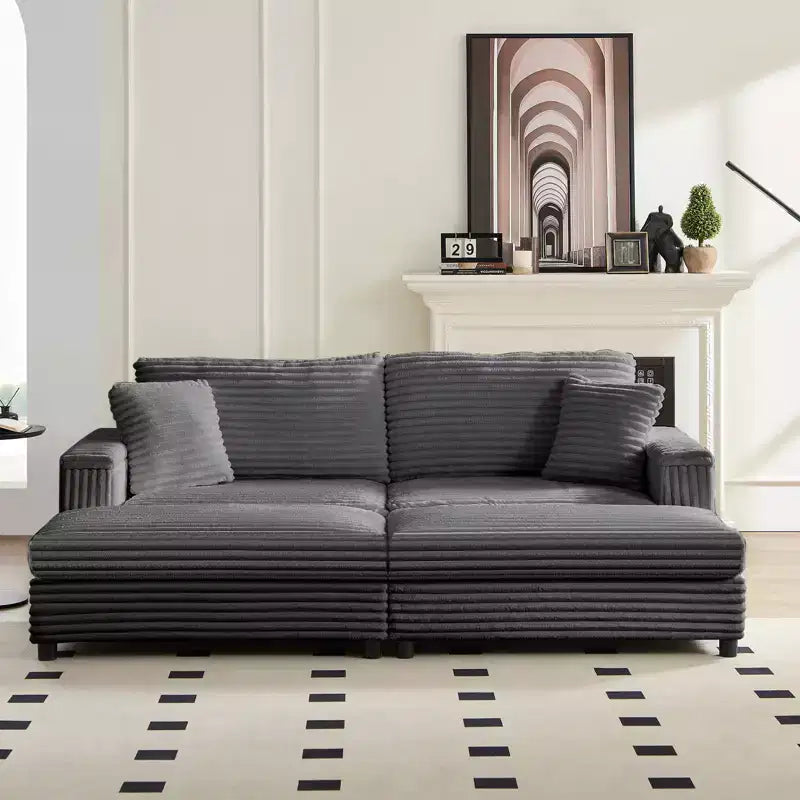 Mjkone Sillón Chaise Oversized para Interiores, Sofá Moderno Tapizado en Pana de 85 Pulgadas de Ancho con 2 Otomanas Móviles, Cómodo Sofá Perezoso