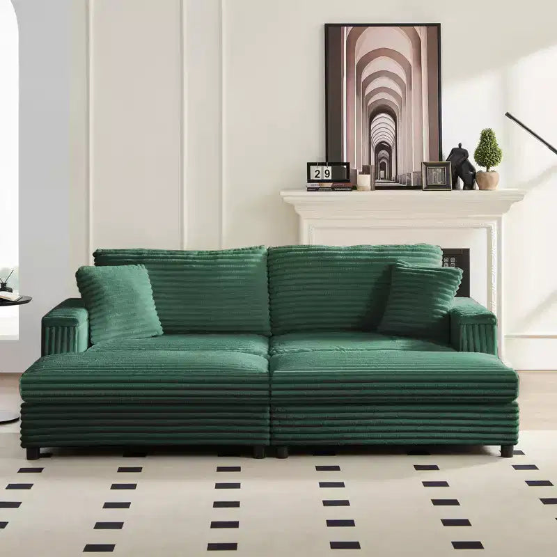 Mjkone Sillón Chaise Oversized para Interiores, Sofá Moderno Tapizado en Pana de 85 Pulgadas de Ancho con 2 Otomanas Móviles, Cómodo Sofá Perezoso