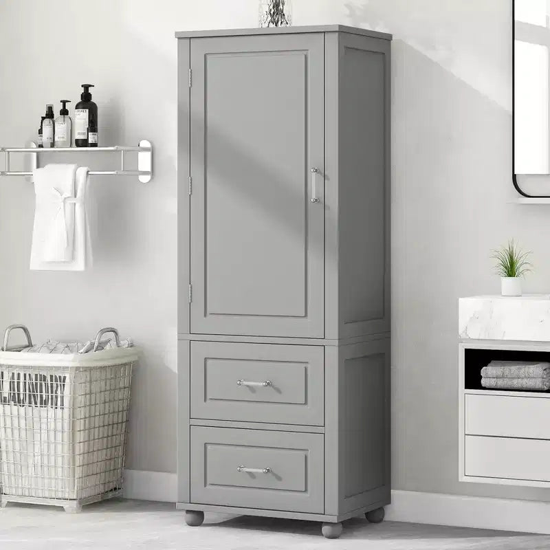 Whisen Mueble Alto de Almacenamiento para Baño, Armario Independiente con Dos Cajones y Estante Ajustable