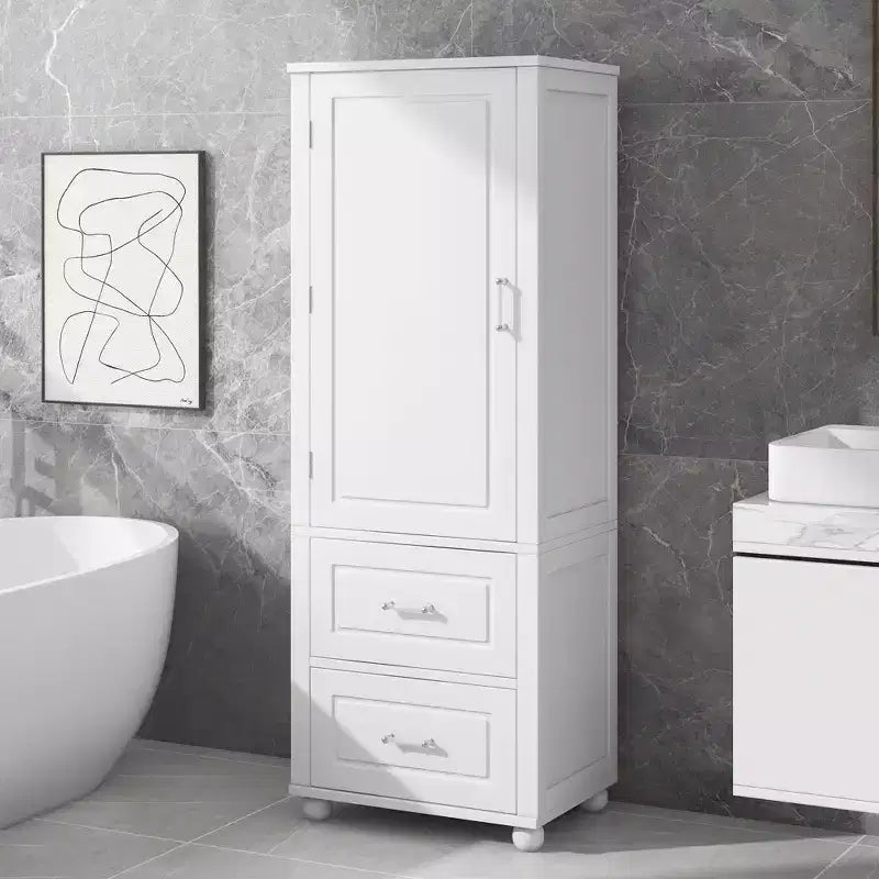 Whisen Mueble Alto de Almacenamiento para Baño, Armario Independiente con Dos Cajones y Estante Ajustable