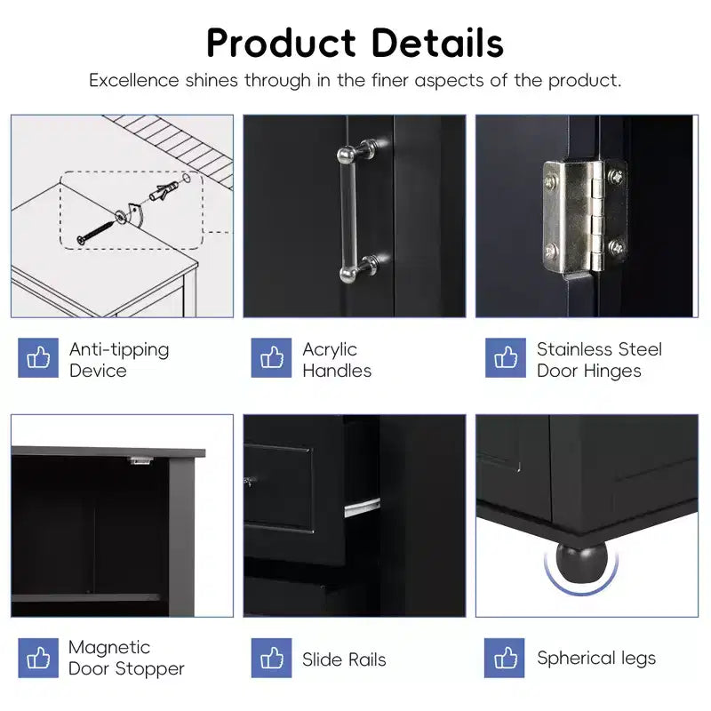 Whisen Mueble Alto de Almacenamiento para Baño, Armario Independiente con Dos Cajones y Estante Ajustable