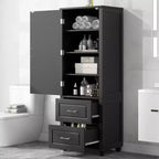 Whisen Tall Bathroom Storage Cabinet, Freestanding Storage Cabinet with Two Drawers and Adjustable Shelf