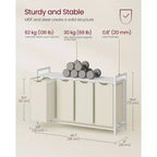 Cesto clasificador de ropa de 45.7 x 13 x 28.4 pulgadas, almacenamiento de cesta de ropa, clasificador de ropa con 4 bolsas extraíbles, estante, estructura de metal, (40L)