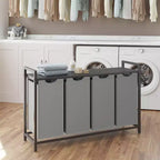 Cesto clasificador de ropa de 45.7 x 13 x 28.4 pulgadas, almacenamiento de cesta de ropa, clasificador de ropa con 4 bolsas extraíbles, estante, estructura de metal, (40L)