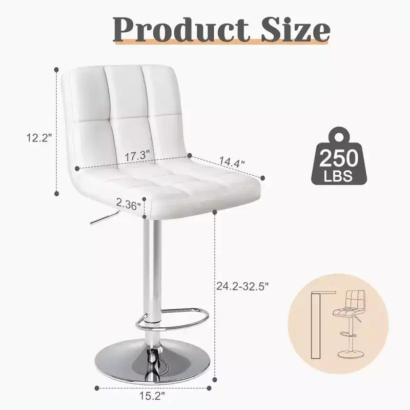 Juego de 4 taburetes de bar ajustables giratorios: taburetes de altura de mostrador de cuero PU con respaldo cuadrado y asiento acolchado (cocina/bar modernos)