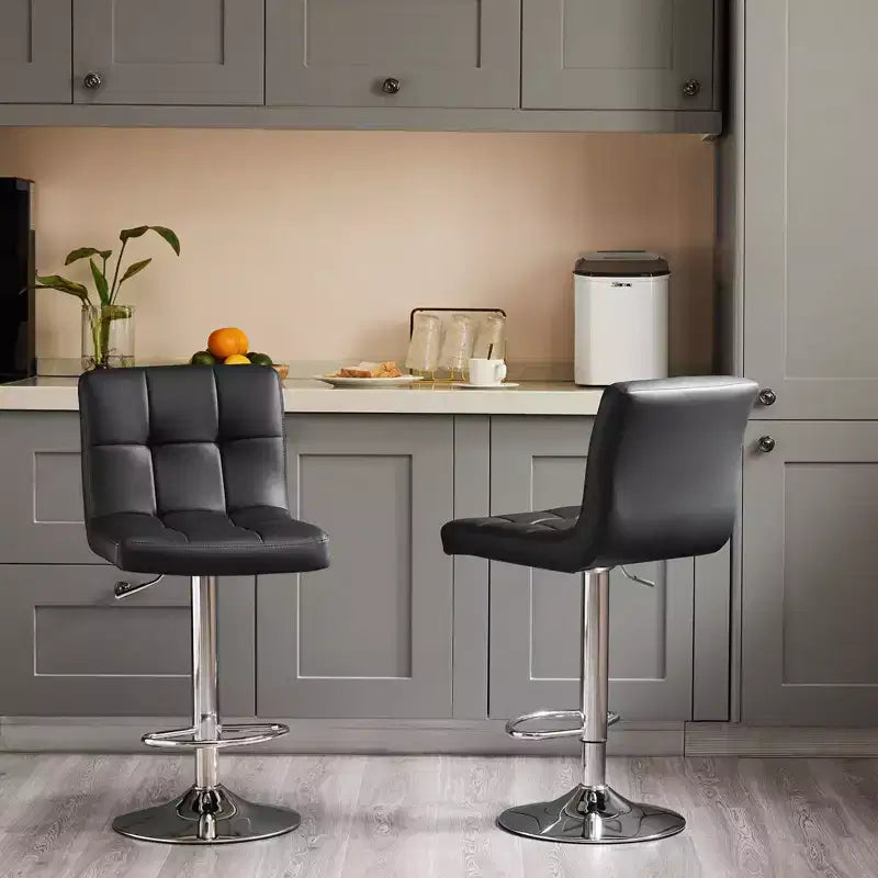 Juego de 4 taburetes de bar ajustables giratorios: taburetes de altura de mostrador de cuero PU con respaldo cuadrado y asiento acolchado (cocina/bar modernos)