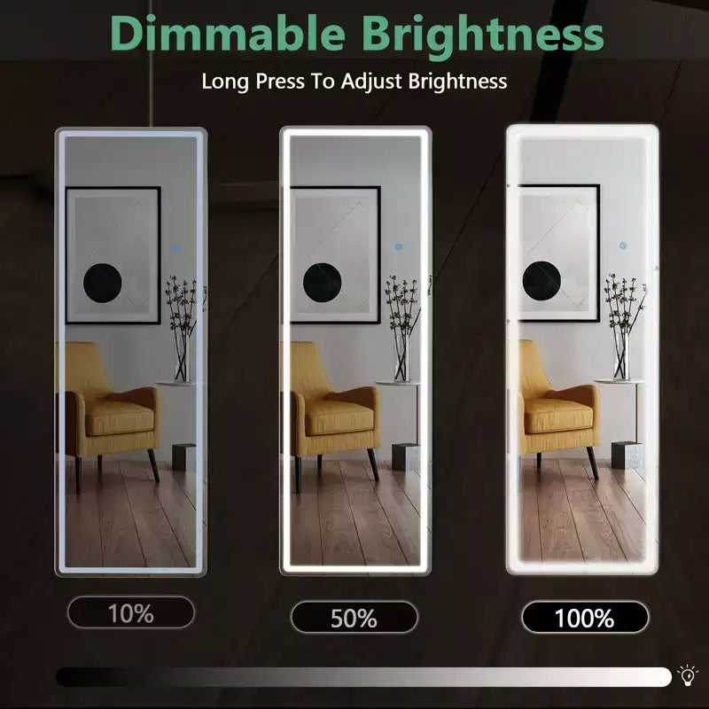 Espejo Iluminado de Pie con Luz LED de 3 Colores, Soporte Incluido