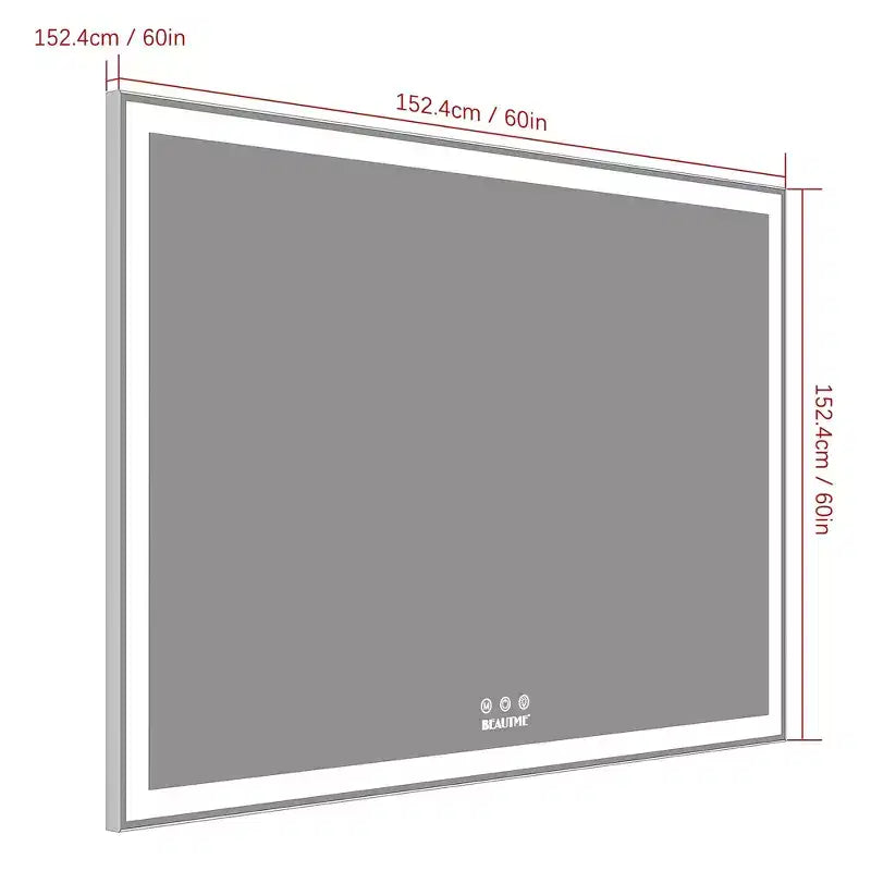 Espejo de baño LED de 60x40 extragrande: Montaje en pared, 3 modos de color, Marco de aluminio, Grande