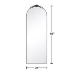 Espejo de cuerpo entero tallado en madera: 64.35x23.4, Negro Vintage, Arco en ángulo recto, Soporte incluido