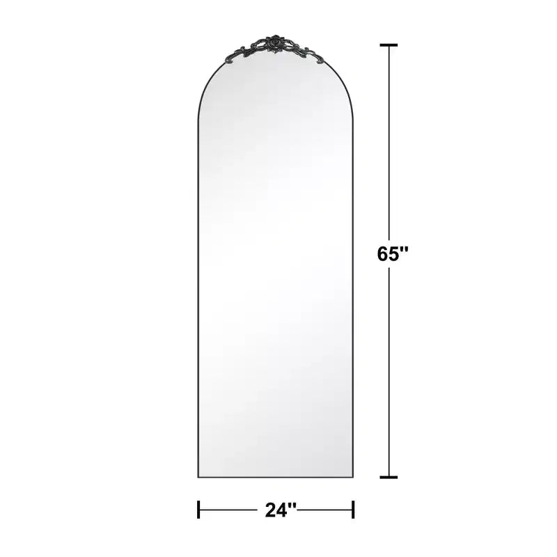 Espejo de cuerpo entero tallado en madera: 64.35x23.4, Negro Vintage, Arco en ángulo recto, Soporte incluido