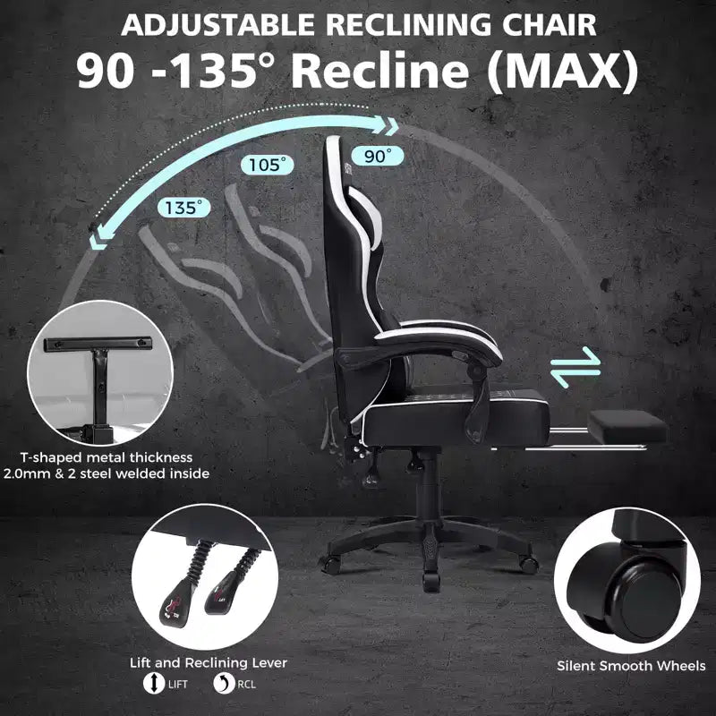 Silla ergonómica Hoffree de piel para juegos y masajes, para oficina, PC, con reposapiés y ajustable