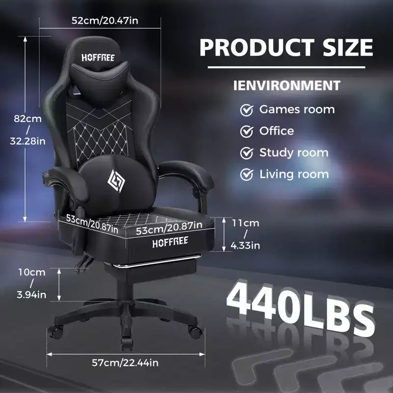 Silla ergonómica Hoffree de piel para juegos y masajes, para oficina, PC, con reposapiés y ajustable