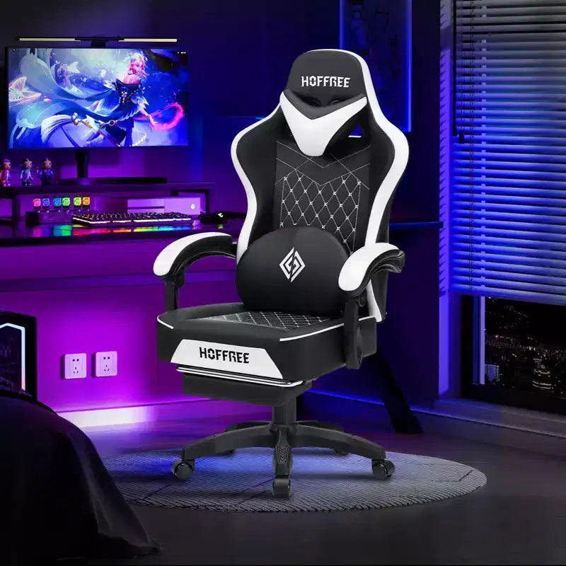 Silla ergonómica Hoffree de piel para juegos y masajes, para oficina, PC, con reposapiés y ajustable