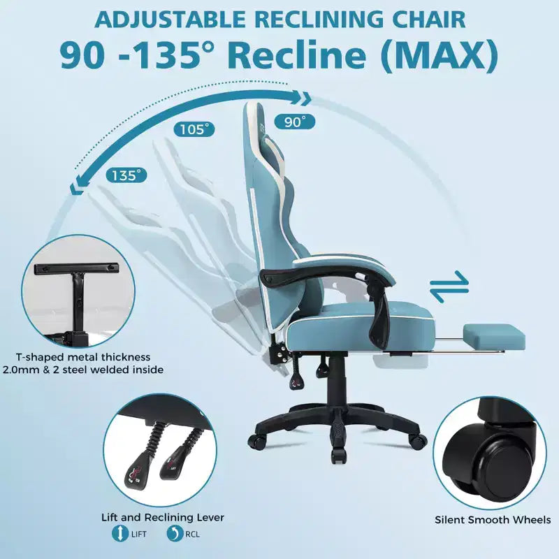 Silla ergonómica Hoffree de piel para juegos y masajes, para oficina, PC, con reposapiés y ajustable