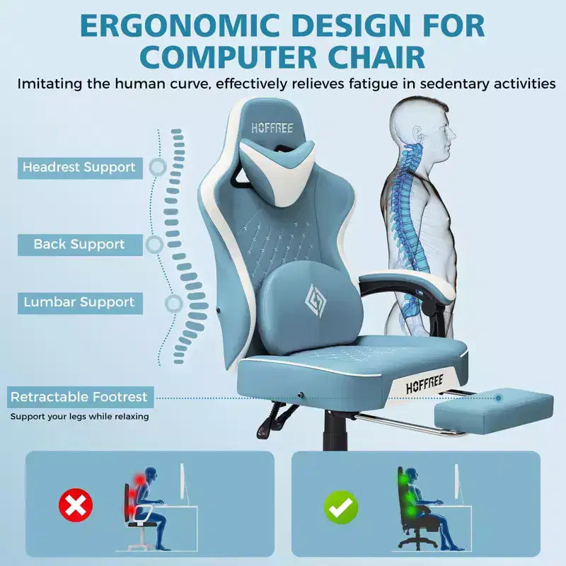 Silla ergonómica Hoffree de piel para juegos y masajes, para oficina, PC, con reposapiés y ajustable