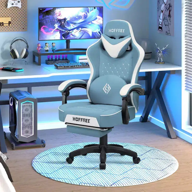 Silla ergonómica Hoffree de piel para juegos y masajes, para oficina, PC, con reposapiés y ajustable