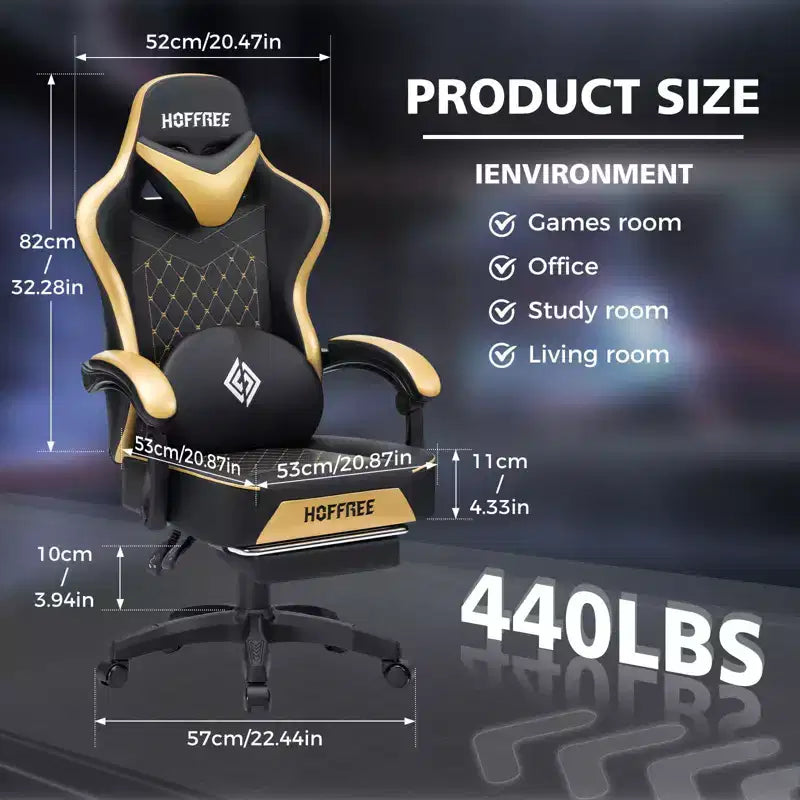 Silla ergonómica Hoffree de piel para juegos y masajes, para oficina, PC, con reposapiés y ajustable