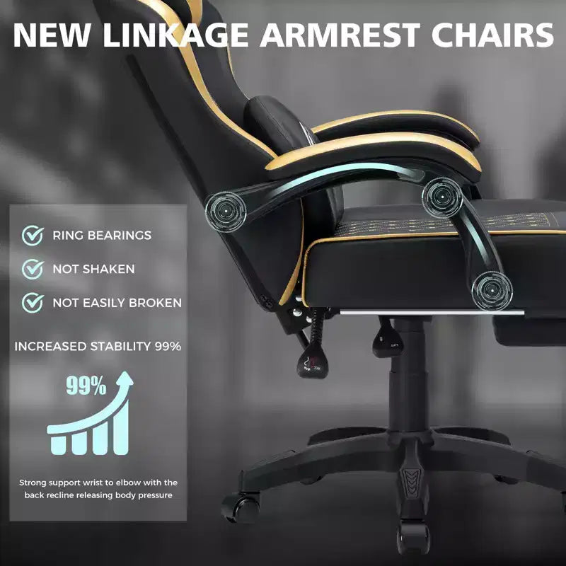 Silla ergonómica Hoffree de piel para juegos y masajes, para oficina, PC, con reposapiés y ajustable